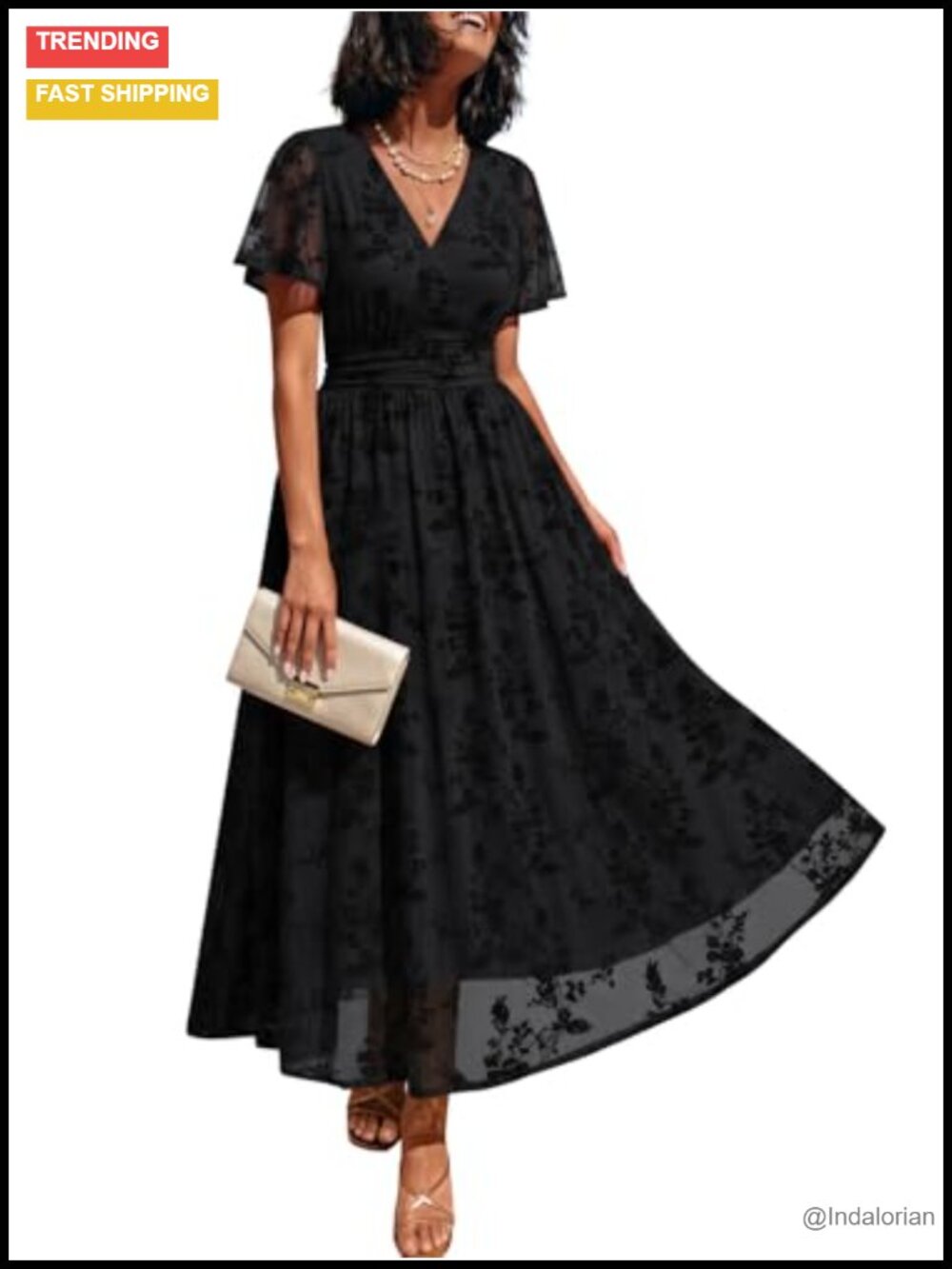 LILLUSORY Womens Floral Wrap Maxi Dress V-Neck Smocked Waist Pockets